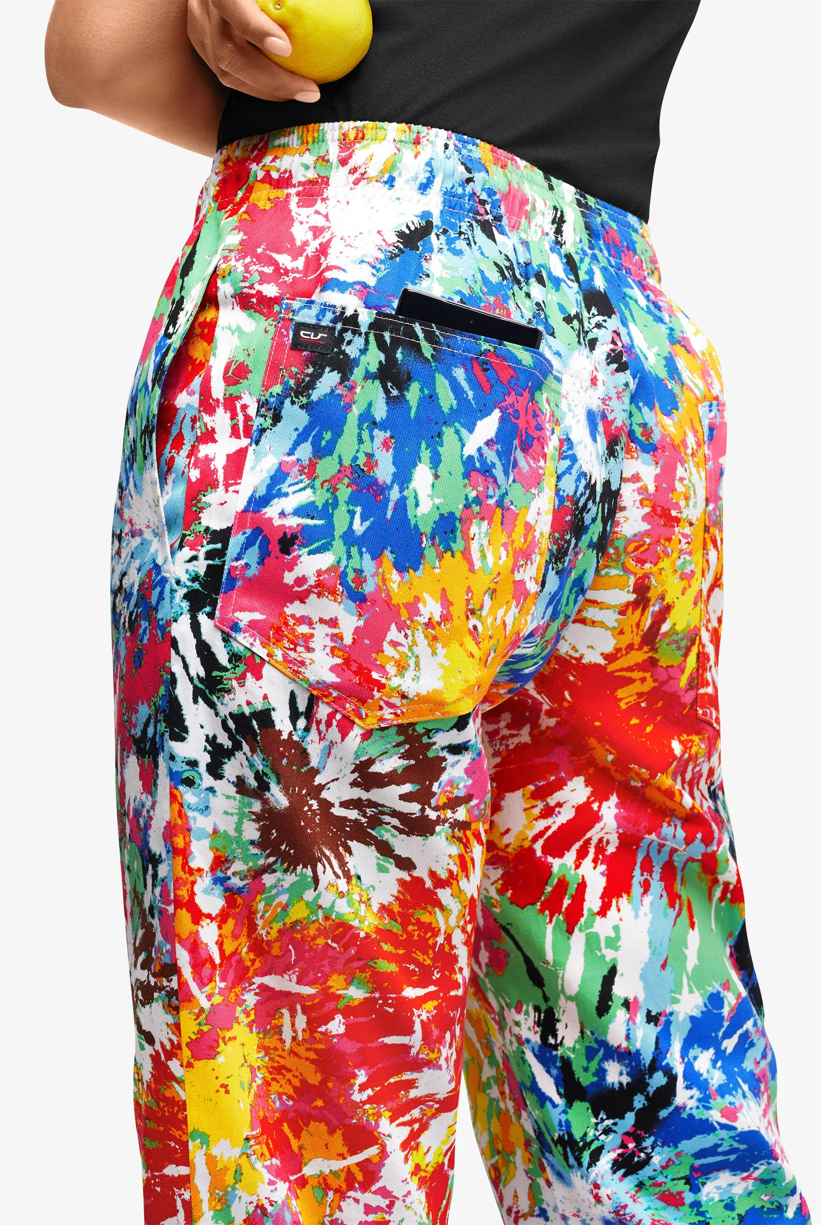 UA CHEF™ Rainbow Tie-Dye White Printed Women's 4-Pocket Elastic Waistband Chef Pants