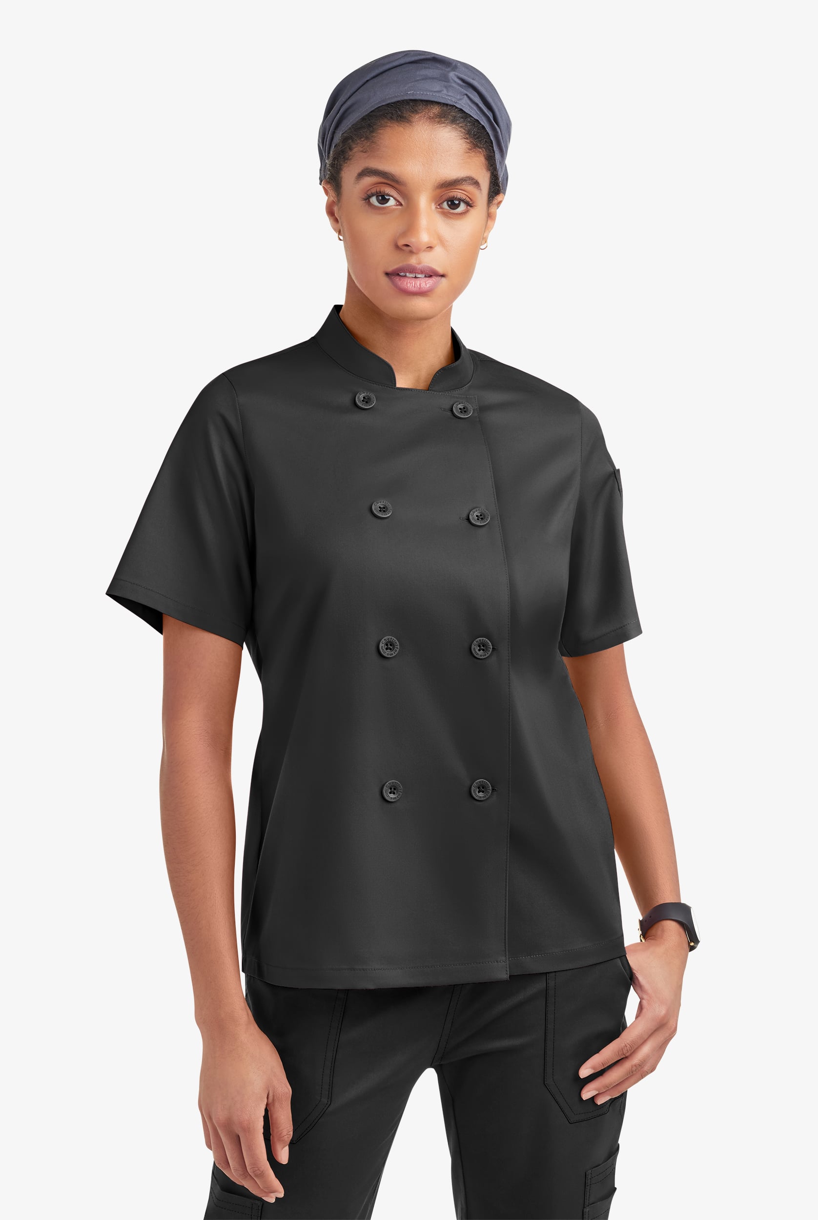 CHEF 360 Women's 1-Pocket Short Sleeve Reversible Double Breasted STRETCH Executive Chef Coat