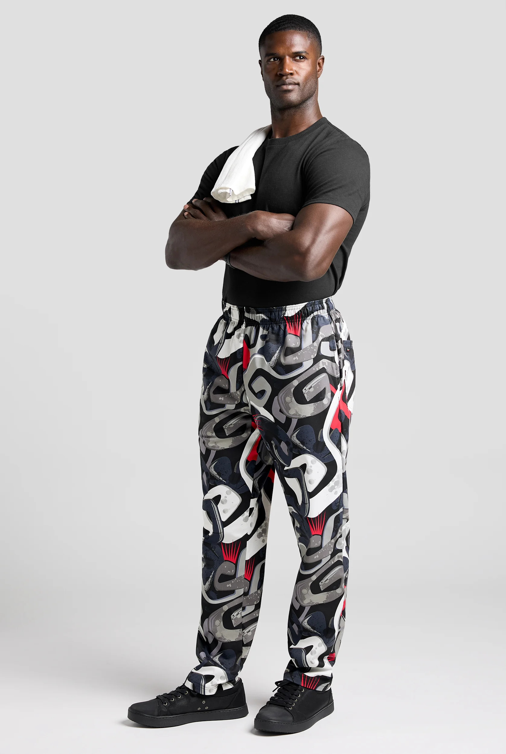 Men's Stretch Printed Baggy Chef Pants - Urban Graffiti