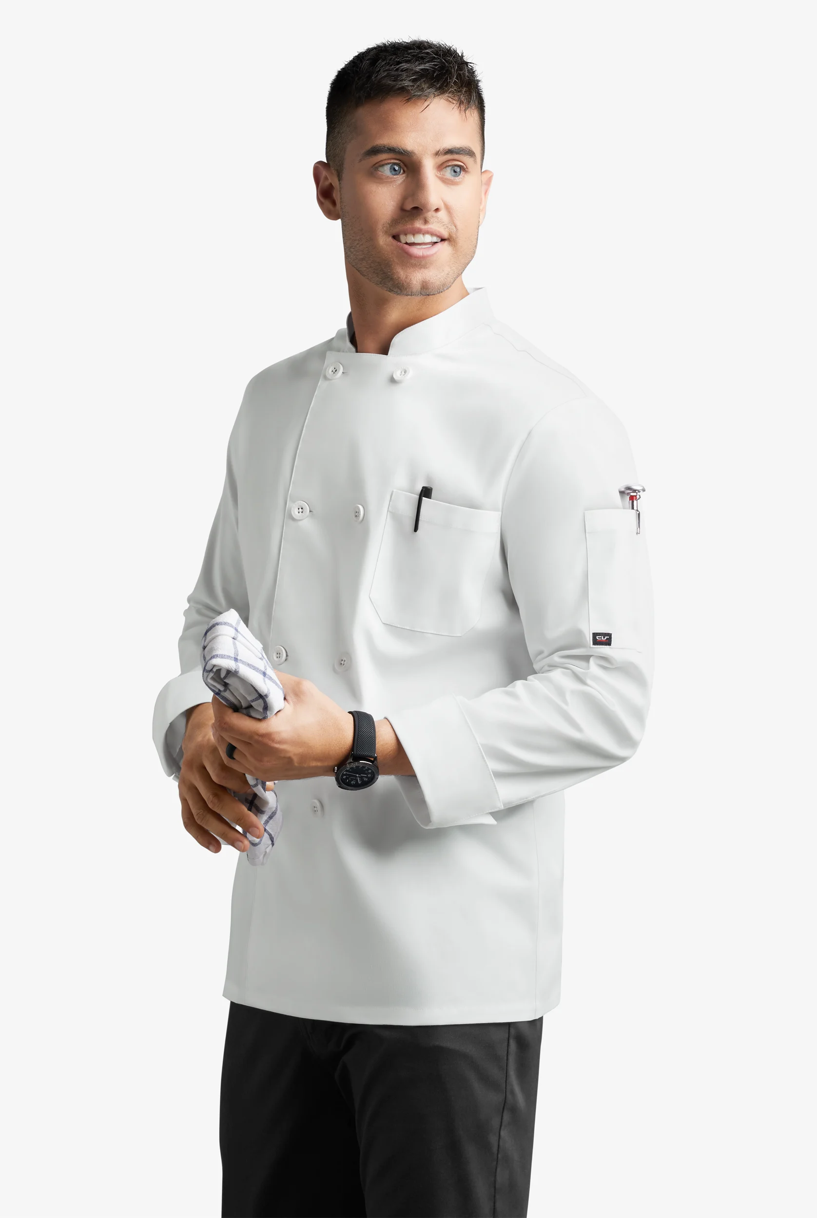 CHEF 360 Men's 2-Pocket Long Sleeve Reversible Double Breasted STRETCH Executive Chef Coat