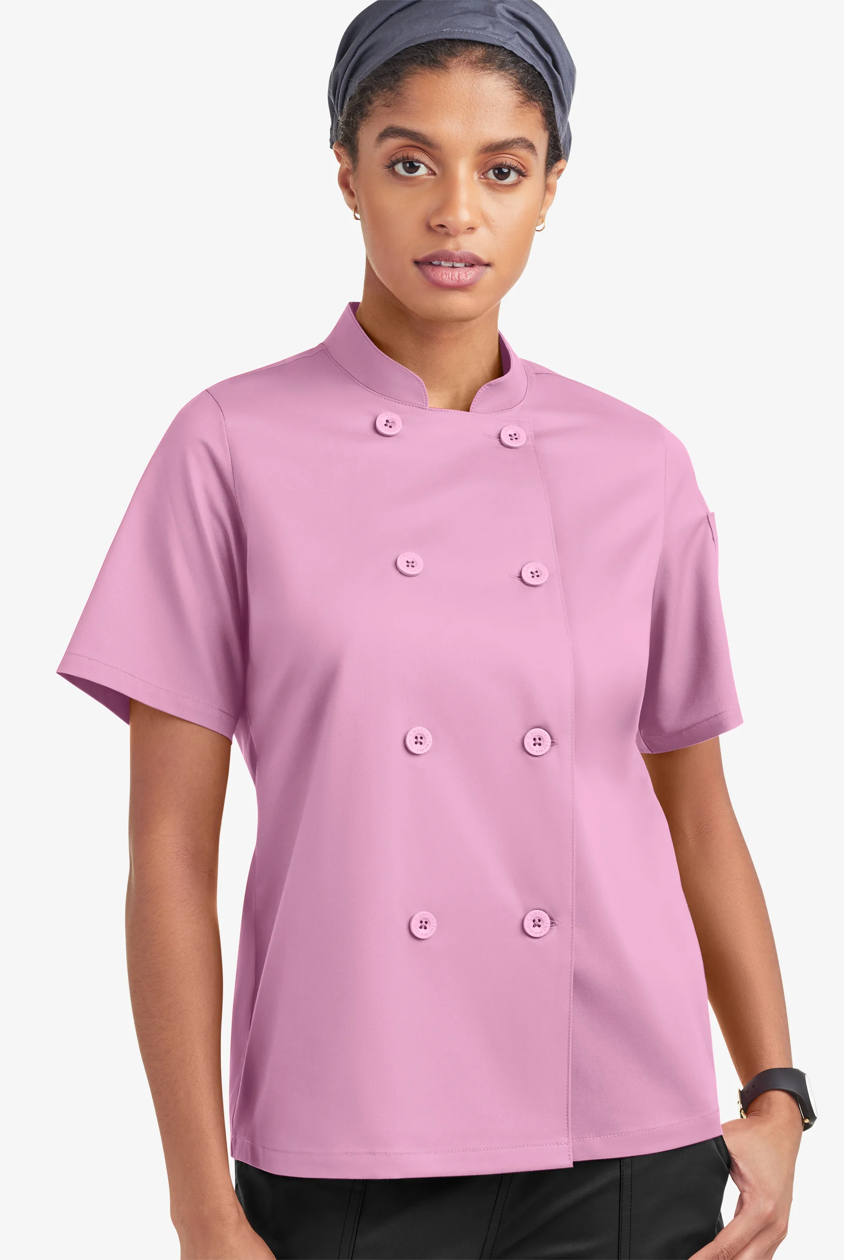 CHEF 360 Women's 1-Pocket Short Sleeve Reversible Double Breasted STRETCH Executive Chef Coat
