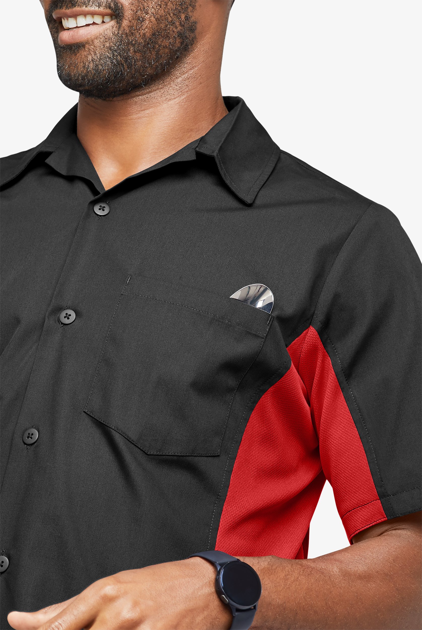 LIGHTWEIGHT Versa  Men's 1-Pocket Button Front Closure Short Sleeve Kitchen Shirt