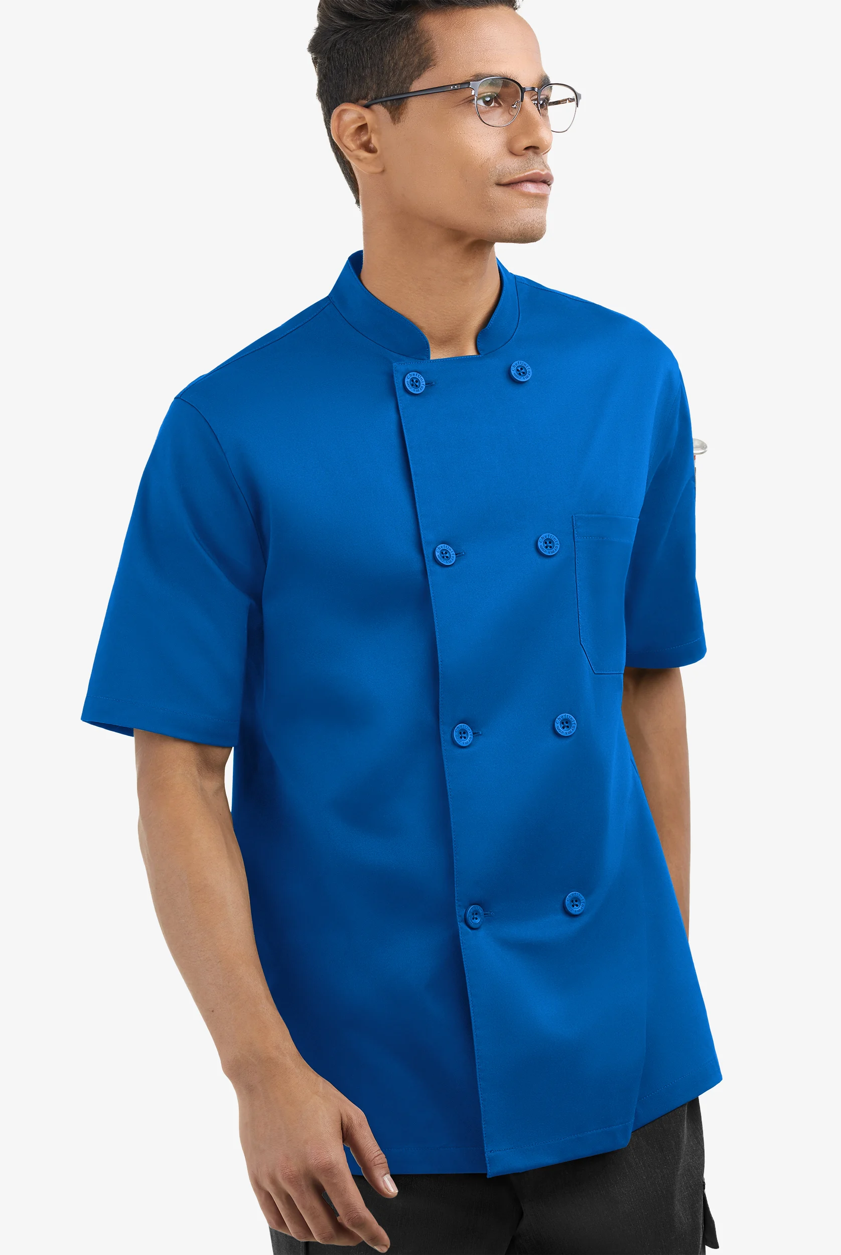 CHEF 360 Men's 2-Pocket Short Sleeve Reversible Double Breasted STRETCH Executive Chef Coat