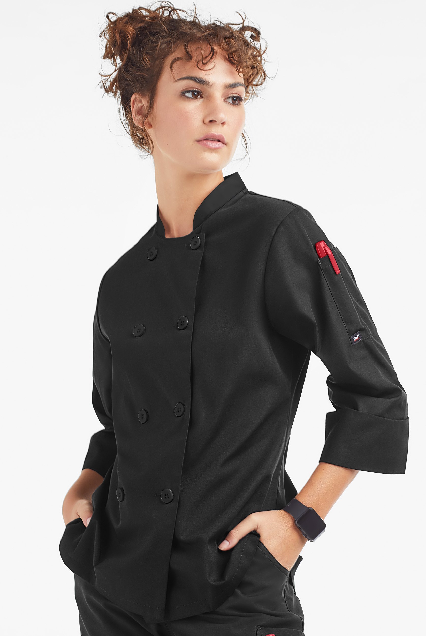 LIGHTWEIGHT Women's 3/4 Sleeve w/ Plastic Buttons Chef Coat