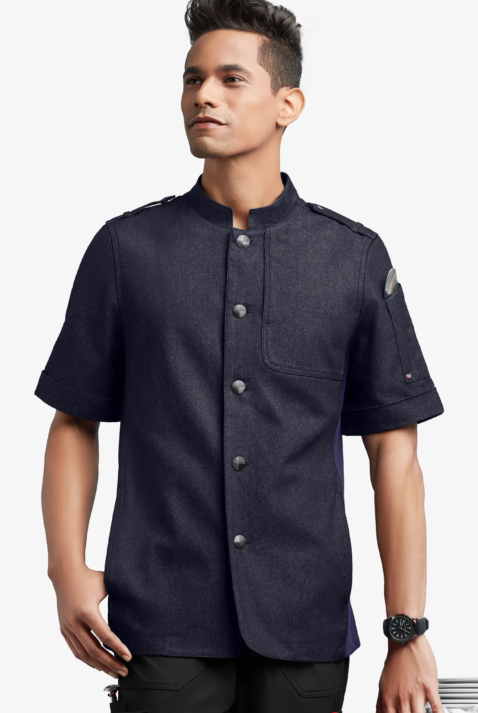 Industry Line Men's 4-Pocket Short Sleeve w/ Tech Mesh Back Panels Military Chef Coat