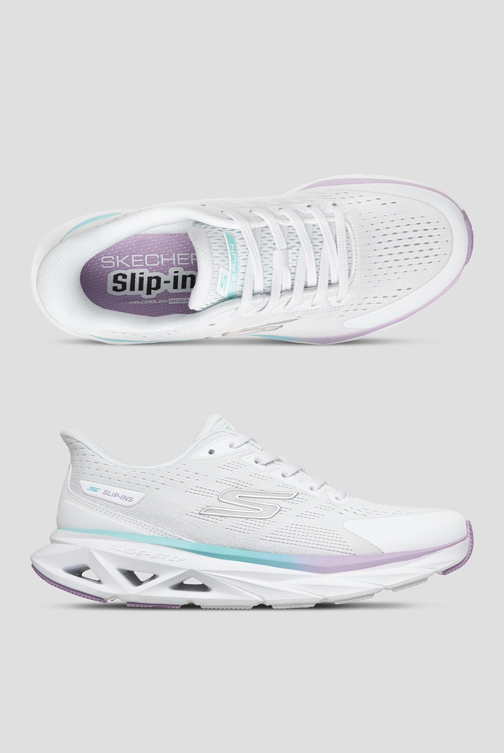 Skechers Performance SLIP-INS: GLIDE-STEP VORTEX Women's White Lace Up Athletic Shoe