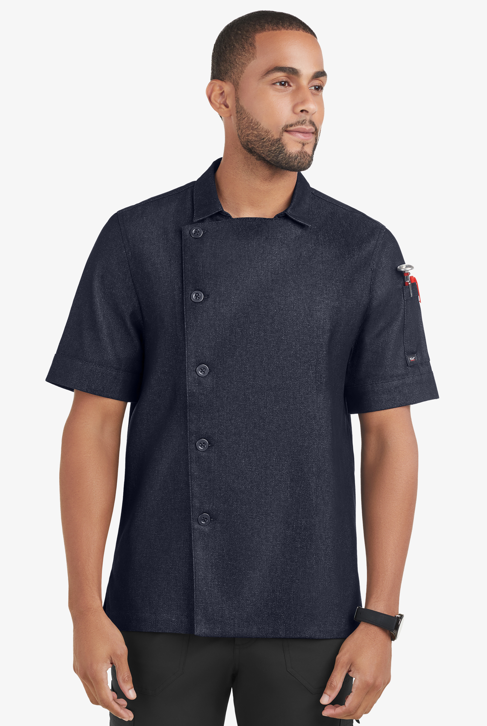Industry Line Men's 2-Pocket Short Sleeve w/ Tech Mesh Back Panel Denim Chef Coat