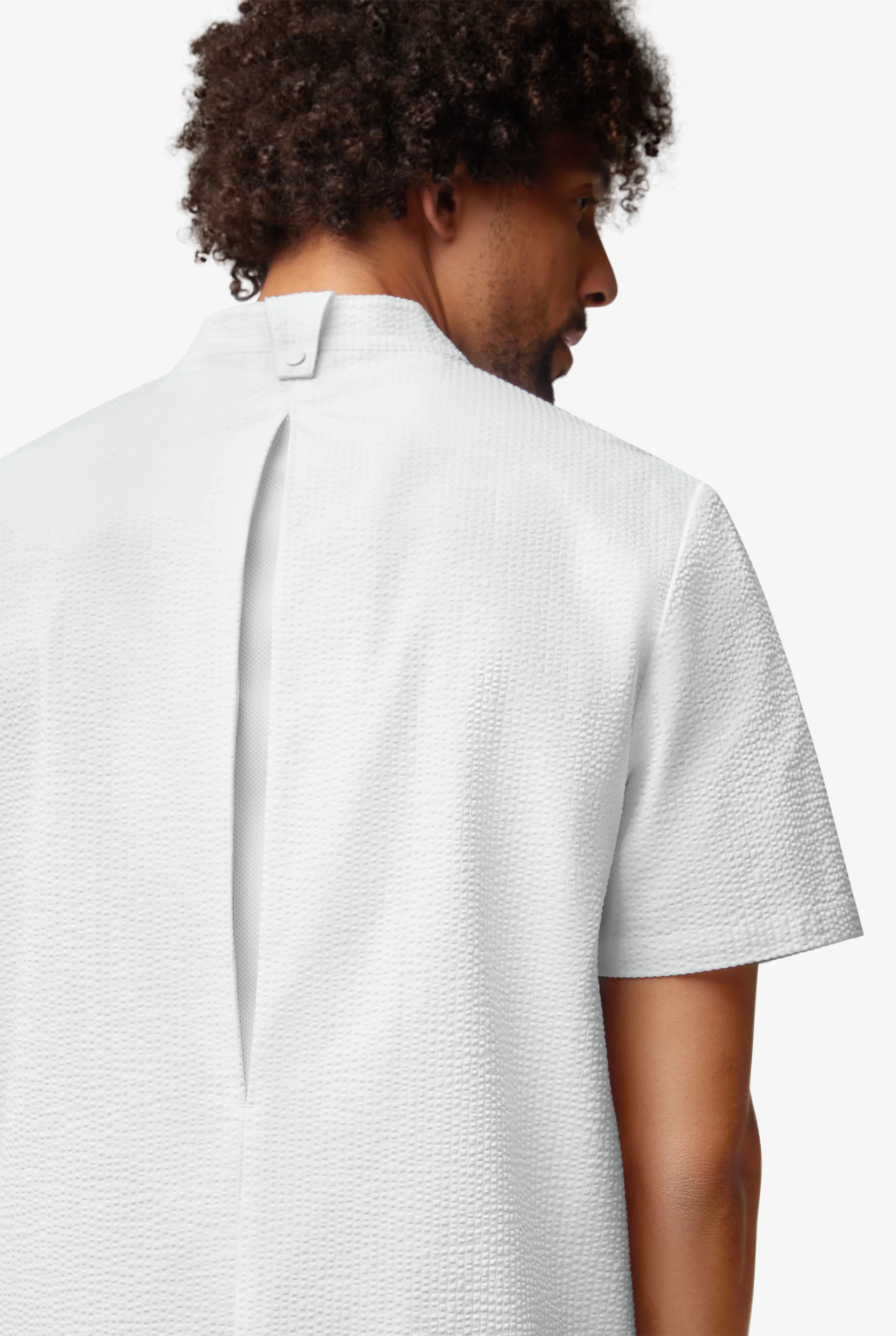 Chef Uniforms Men's Short Sleeve Stretch Seersucker Reversible Double Breasted Coat