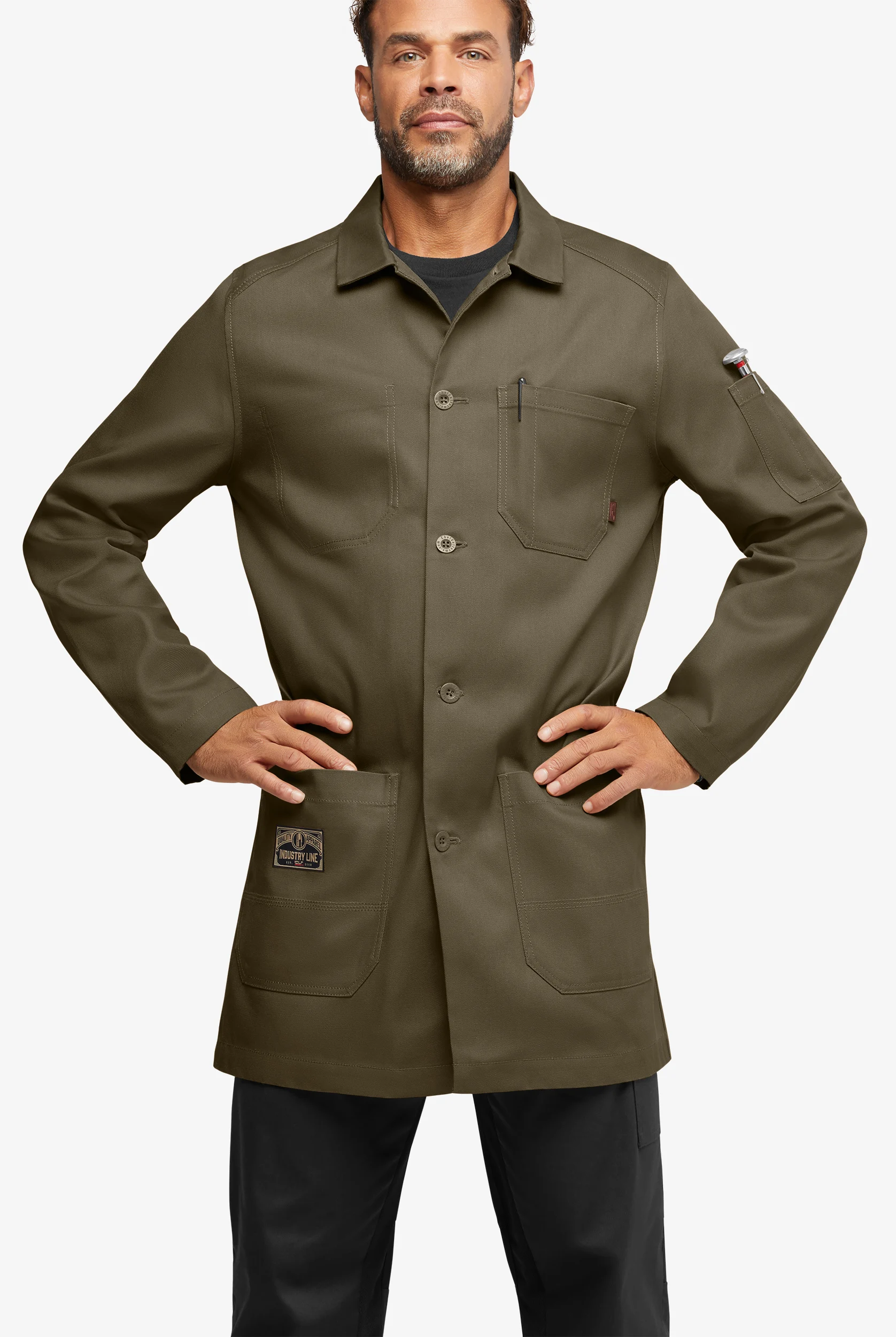 Industry Line Workwear Men's 8-Pocket 3/4-Length Long Sleeve Chef Coat