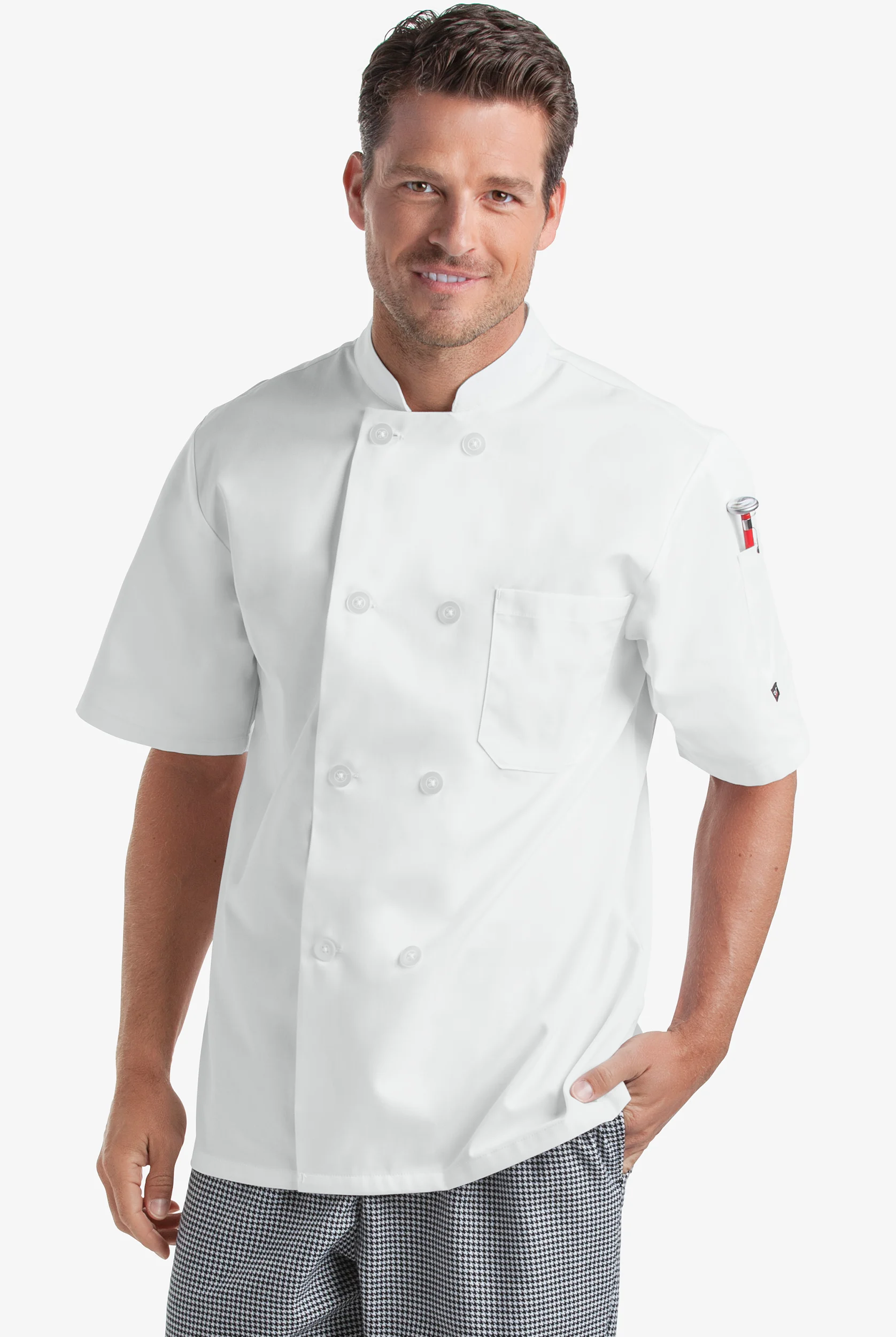 On the Line by ChefUniforms.com Men's 2-Pocket Reversible Double Breasted Short Sleeve Chef Coat