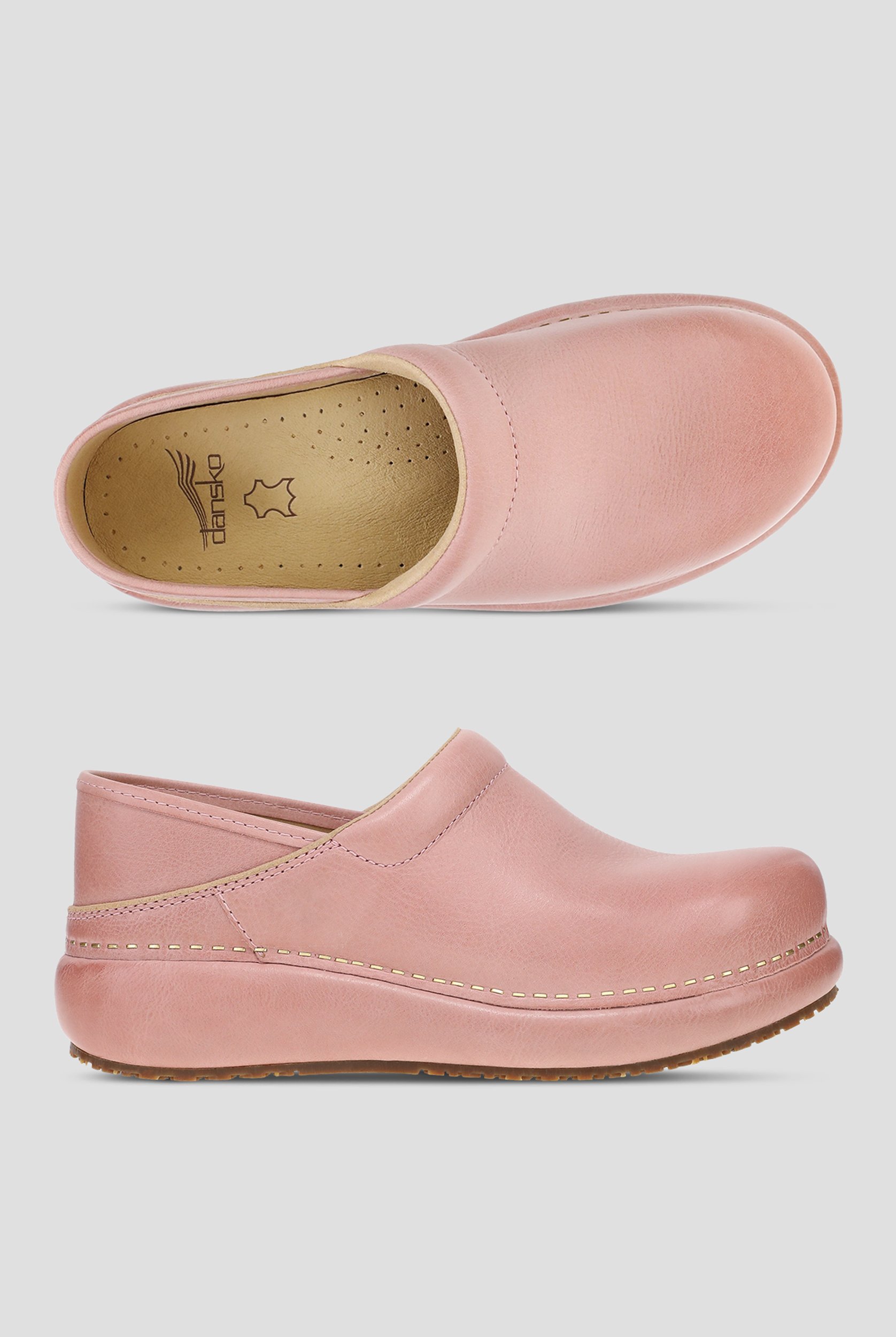 Dansko Women's Platform Pro Slip-Resistant Coral Distressed Leather Clogs