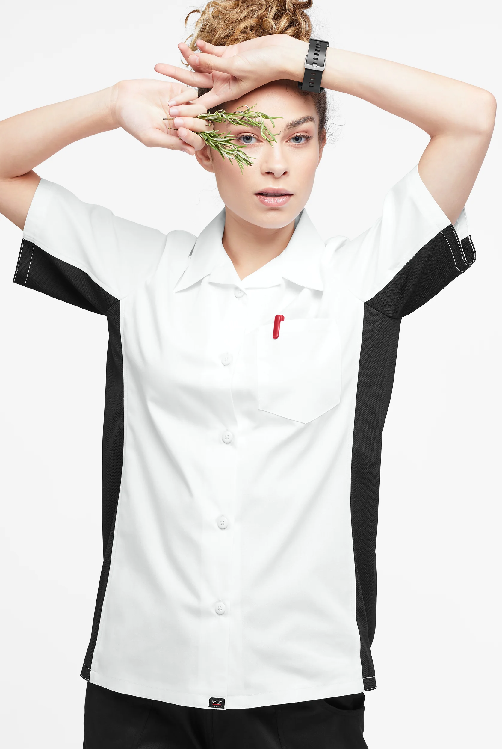 LIGHTWEIGHT Versa  Women's 1-Pocket Button Front Closure Short Sleeve Kitchen Shirt