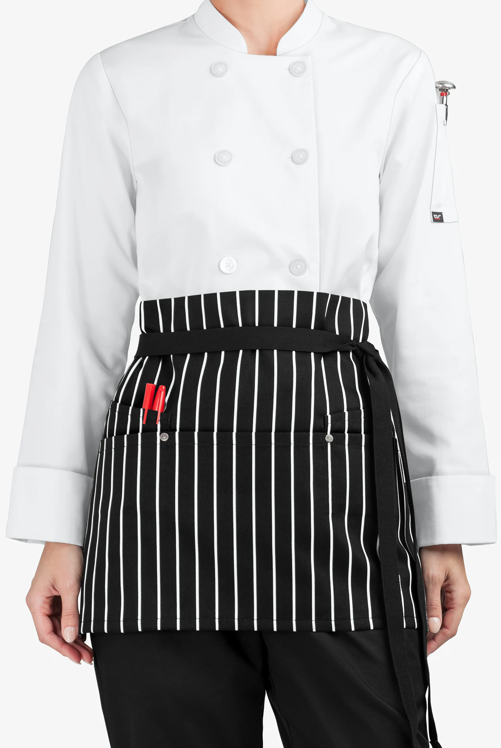 Industry Line Chalk Striple Black Unisex 5-Pocket Waist Printed Chef Apron