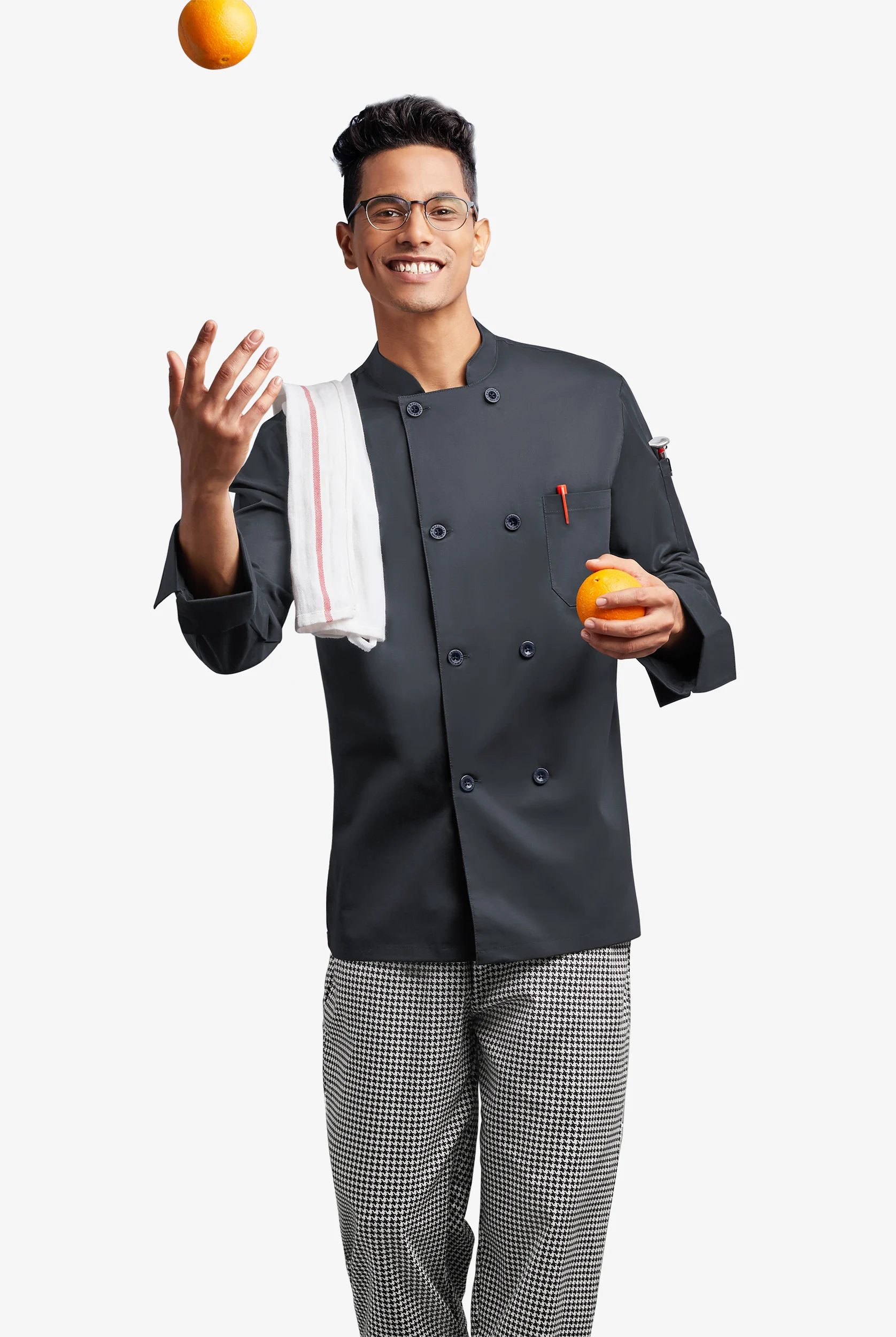 CHEF 360 Men's 2-Pocket Long Sleeve Reversible Double Breasted STRETCH Executive Chef Coat